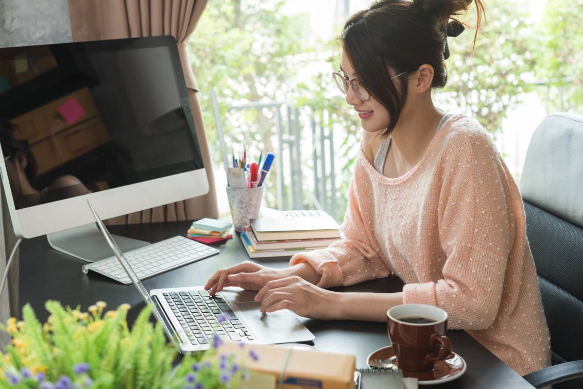 A woman working from home in her office