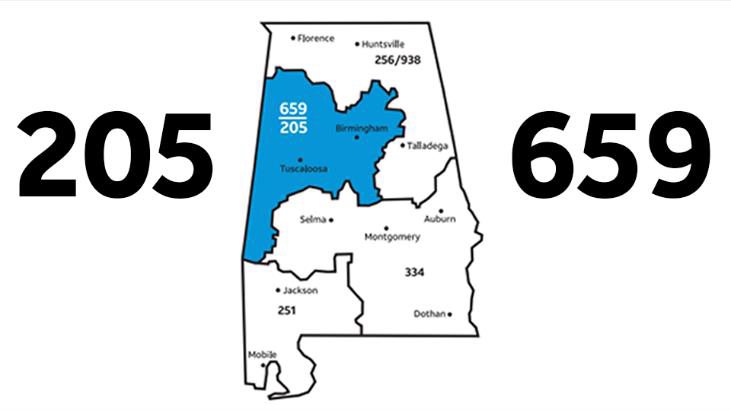 Area codes for Alabama