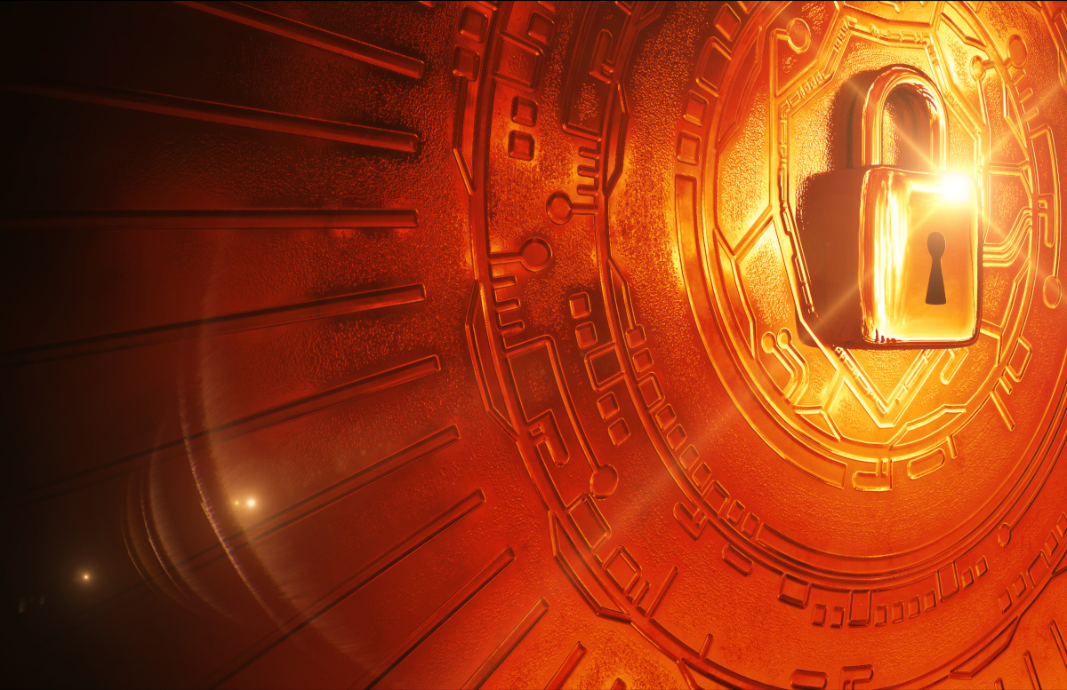 A lock on a vibrant orange background